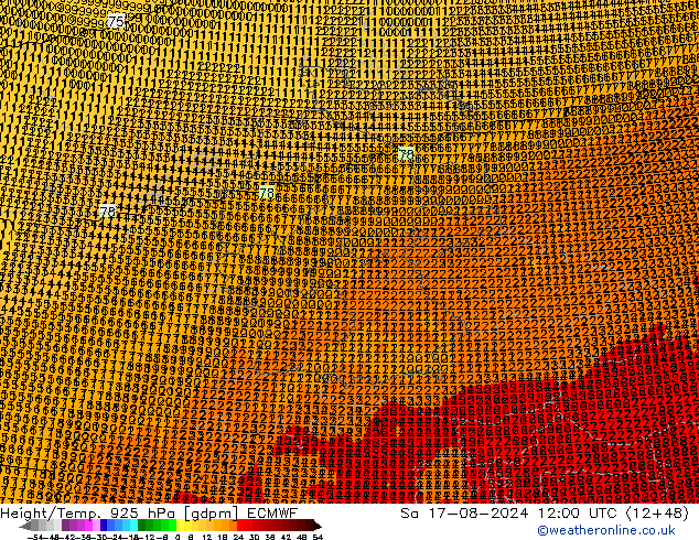 Hoogte/Temp. 925 hPa ECMWF za 17.08.2024 12 UTC