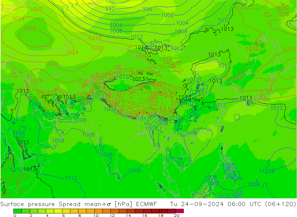 ciśnienie Spread ECMWF wto. 24.09.2024 06 UTC