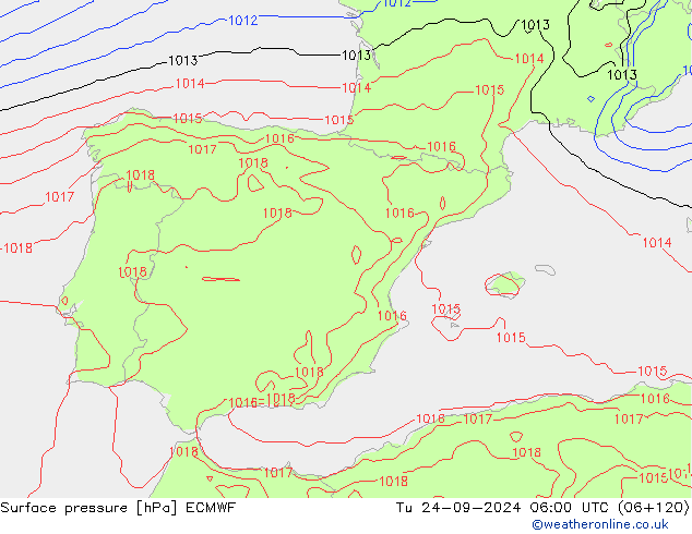 pressão do solo ECMWF Ter 24.09.2024 06 UTC