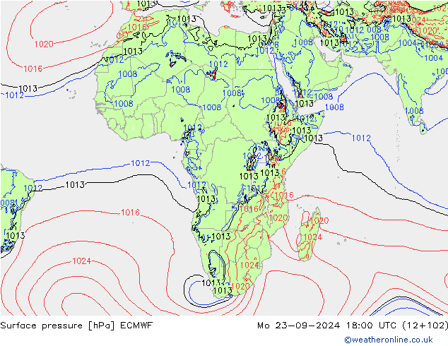 Presión superficial ECMWF lun 23.09.2024 18 UTC