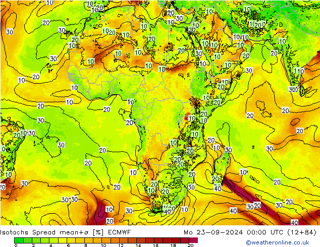 Isotachen Spread ECMWF Mo 23.09.2024 00 UTC