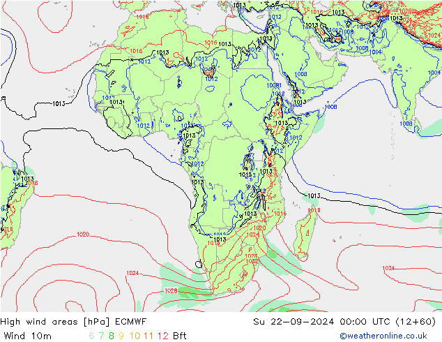 High wind areas ECMWF Su 22.09.2024 00 UTC