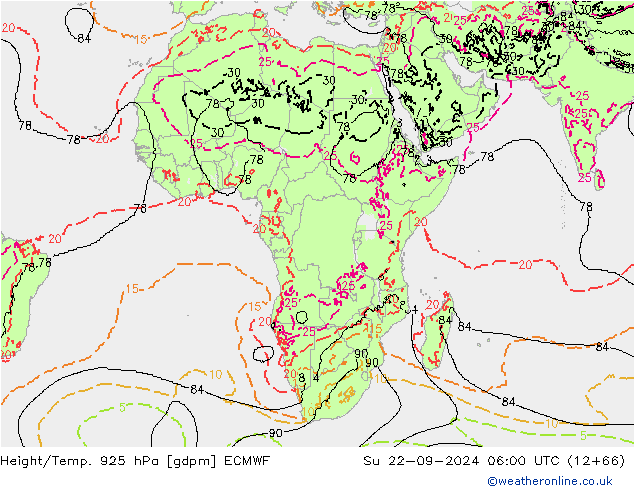 Yükseklik/Sıc. 925 hPa ECMWF Paz 22.09.2024 06 UTC