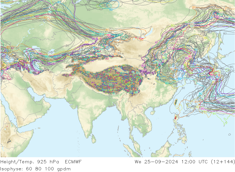 Height/Temp. 925 hPa ECMWF Qua 25.09.2024 12 UTC