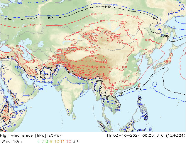 High wind areas ECMWF чт 03.10.2024 00 UTC