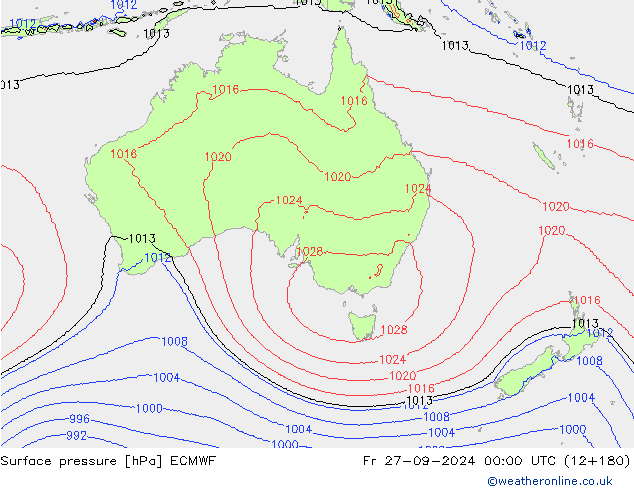 Surface pressure ECMWF Fr 27.09.2024 00 UTC