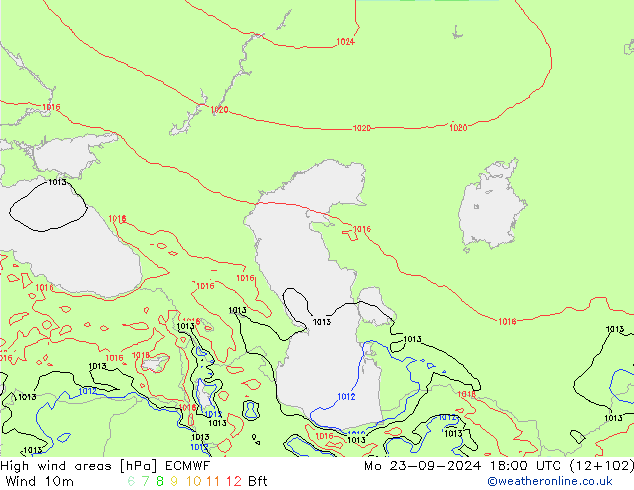 yüksek rüzgarlı alanlar ECMWF Pzt 23.09.2024 18 UTC