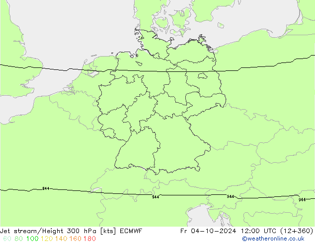 Jet stream/Height 300 hPa ECMWF Pá 04.10.2024 12 UTC