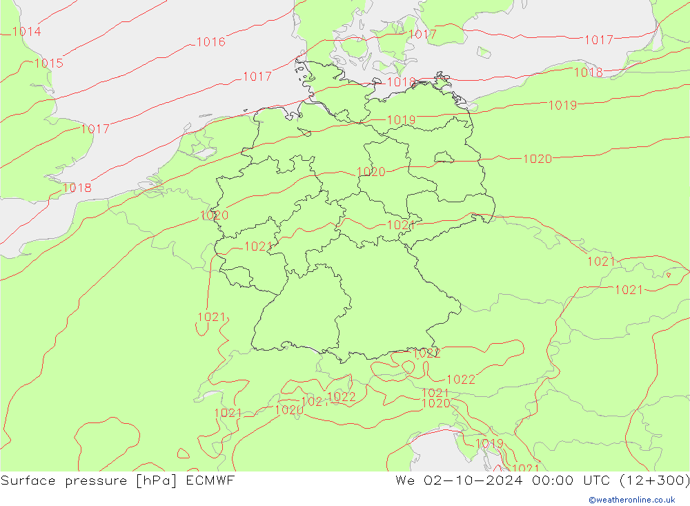 Surface pressure ECMWF We 02.10.2024 00 UTC