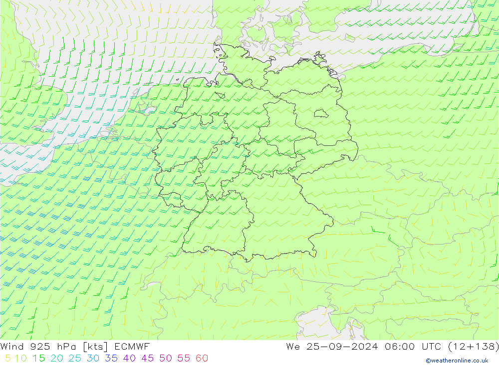 Wind 925 hPa ECMWF We 25.09.2024 06 UTC