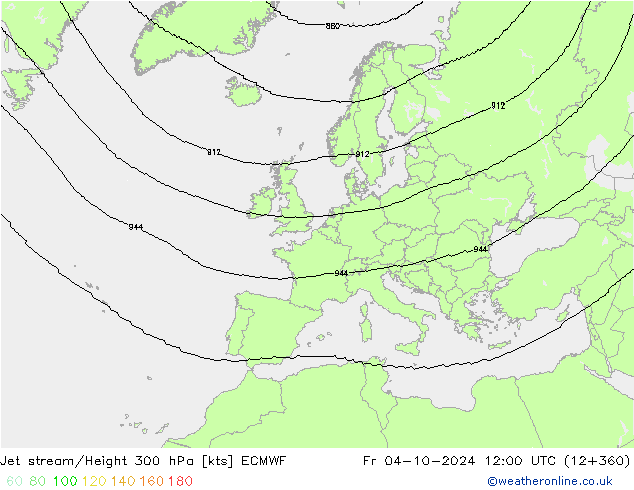 Jet stream/Height 300 hPa ECMWF Fr 04.10.2024 12 UTC