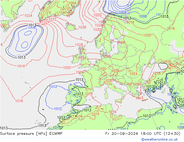 Atmosférický tlak ECMWF Pá 20.09.2024 18 UTC