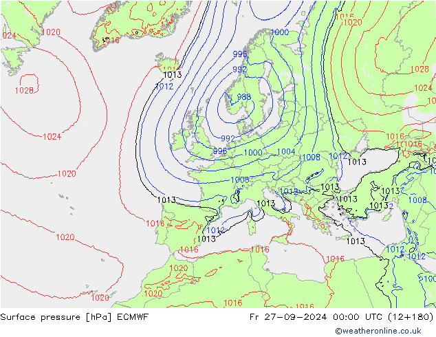 Surface pressure ECMWF Fr 27.09.2024 00 UTC