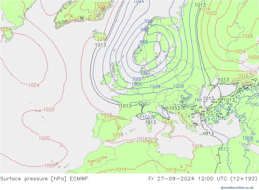 Bodendruck ECMWF Fr 27.09.2024 12 UTC