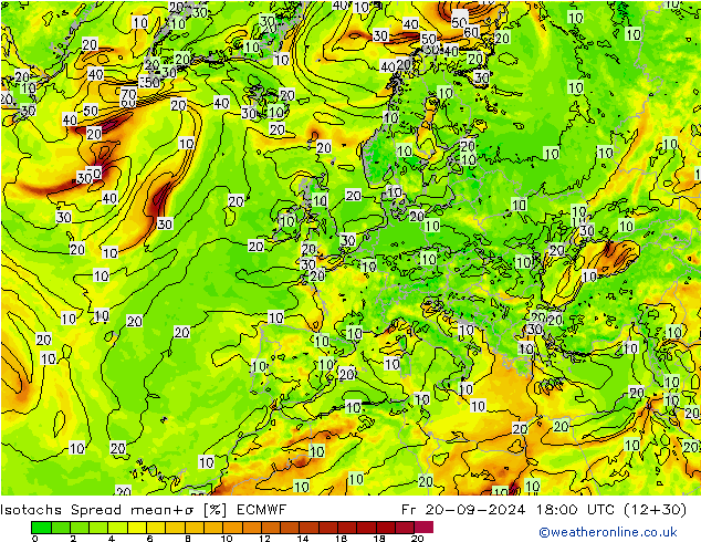 Isotachs Spread ECMWF Pá 20.09.2024 18 UTC