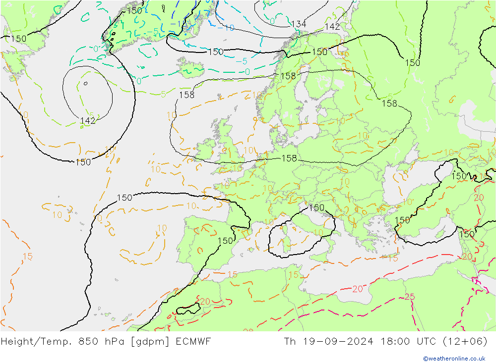 Hoogte/Temp. 850 hPa ECMWF do 19.09.2024 18 UTC