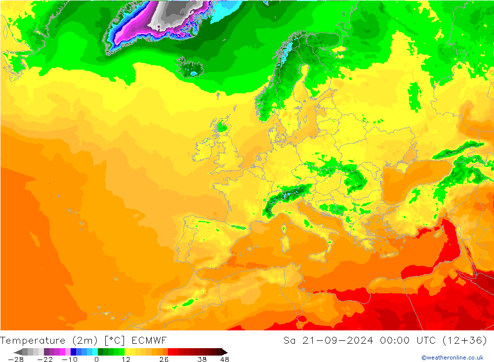 Sıcaklık Haritası (2m) ECMWF Cts 21.09.2024 00 UTC