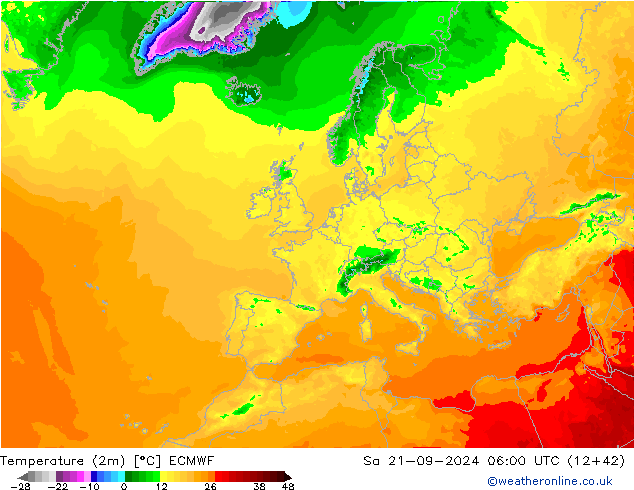 Temperaturkarte (2m) ECMWF Sa 21.09.2024 06 UTC