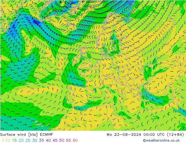 Rüzgar 10 m ECMWF Pzt 23.09.2024 00 UTC