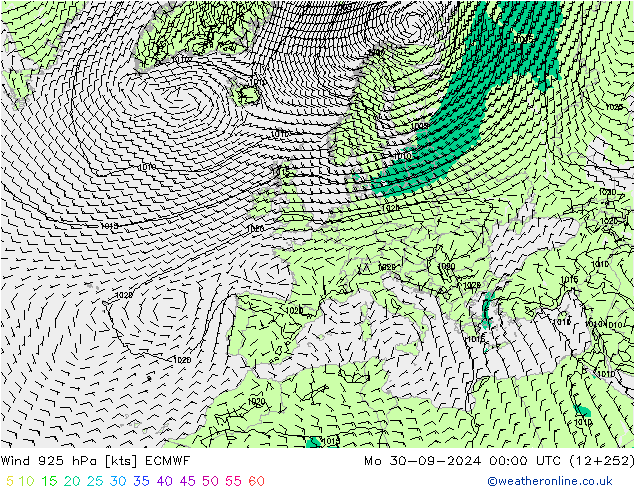 Rüzgar 925 hPa ECMWF Pzt 30.09.2024 00 UTC