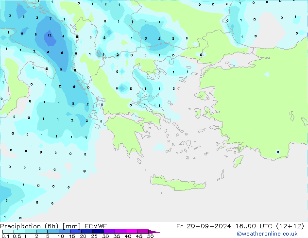 Precipitation (6h) ECMWF Fr 20.09.2024 00 UTC