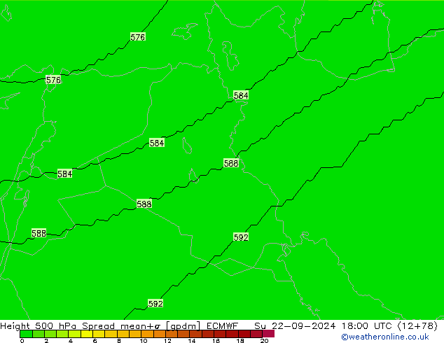 Height 500 hPa Spread ECMWF So 22.09.2024 18 UTC