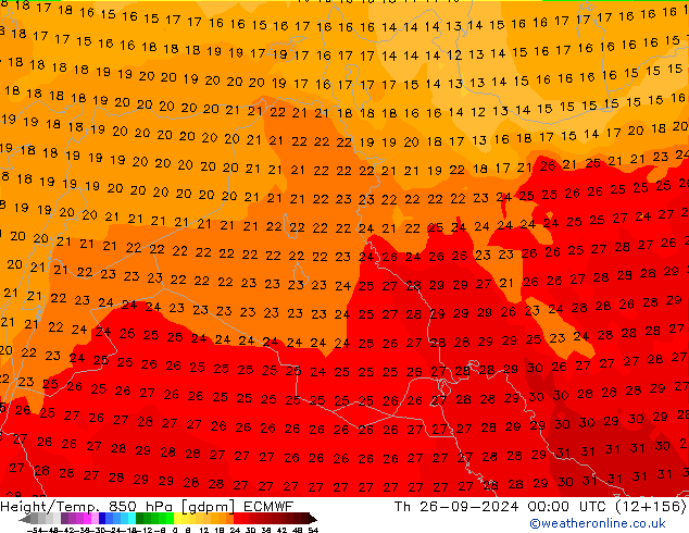 Height/Temp. 850 hPa ECMWF  26.09.2024 00 UTC