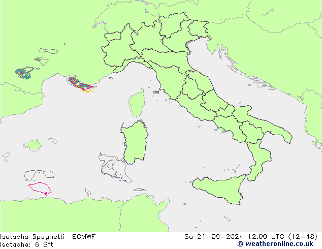 Isotachen Spaghetti ECMWF Sa 21.09.2024 12 UTC