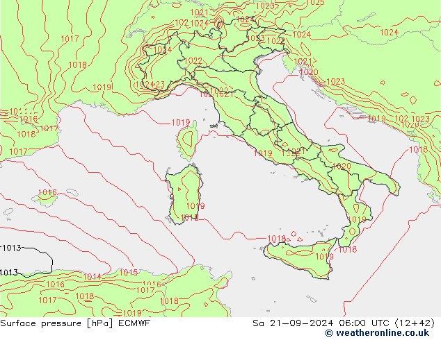 Presión superficial ECMWF sáb 21.09.2024 06 UTC