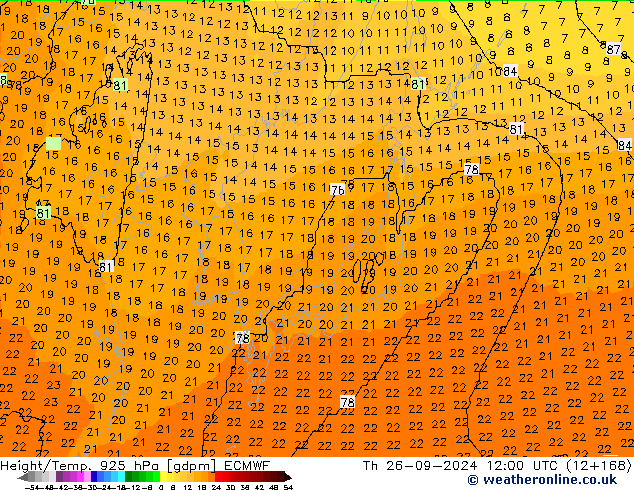 Yükseklik/Sıc. 925 hPa ECMWF Per 26.09.2024 12 UTC