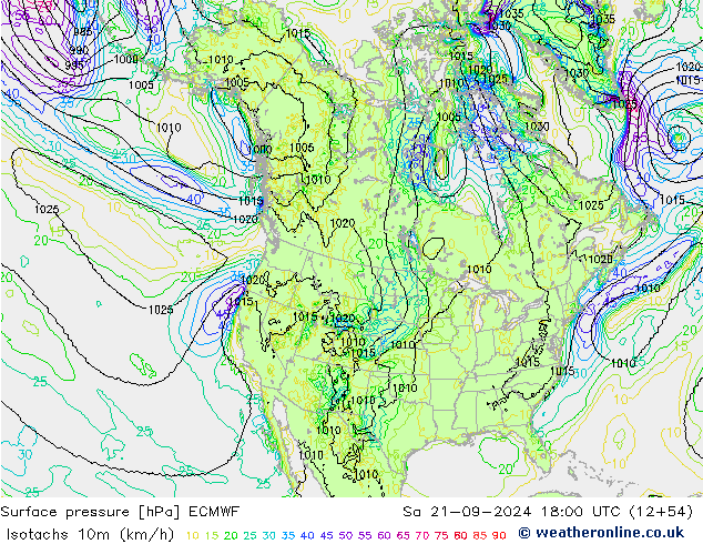 Eşrüzgar Hızları (km/sa) ECMWF Cts 21.09.2024 18 UTC