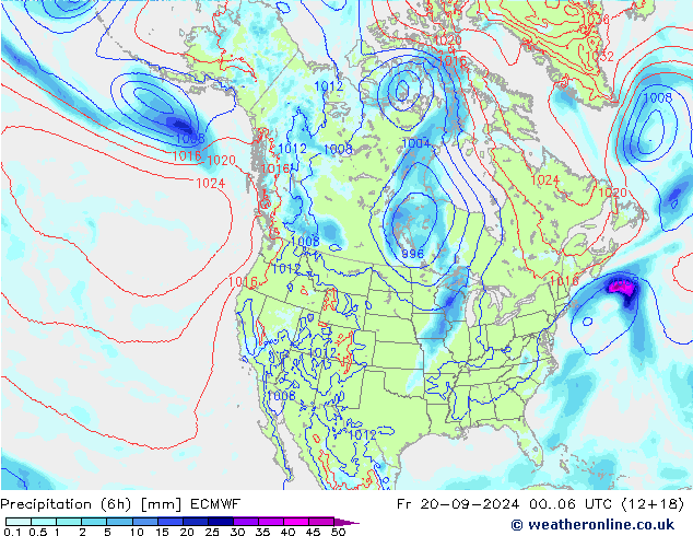 Precipitation (6h) ECMWF Fr 20.09.2024 06 UTC