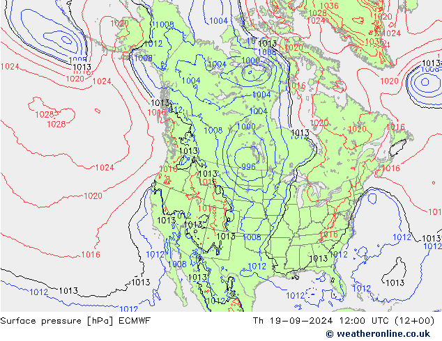 Surface pressure ECMWF Th 19.09.2024 12 UTC