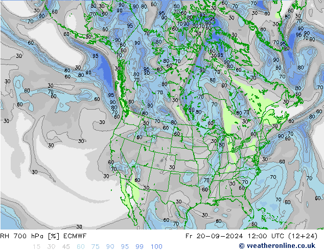 RH 700 hPa ECMWF Fr 20.09.2024 12 UTC