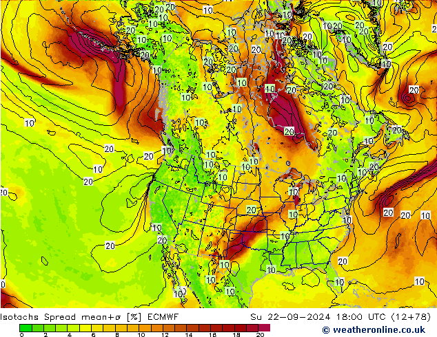 Isotachs Spread ECMWF dom 22.09.2024 18 UTC