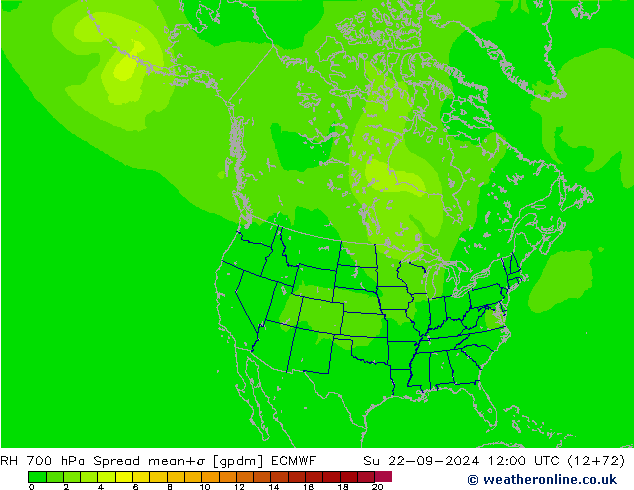 RH 700 hPa Spread ECMWF Ne 22.09.2024 12 UTC