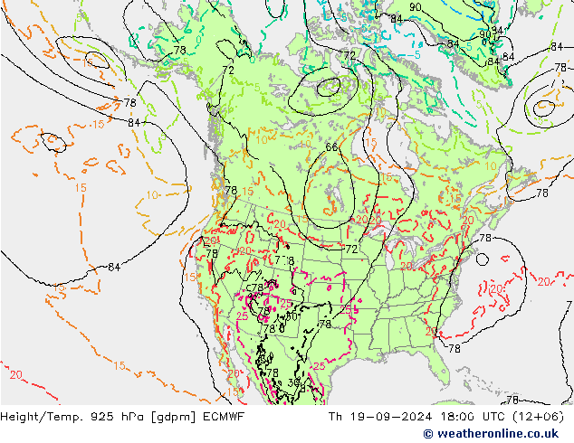 Height/Temp. 925 hPa ECMWF Th 19.09.2024 18 UTC