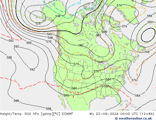 Height/Temp. 500 hPa ECMWF Mo 23.09.2024 00 UTC