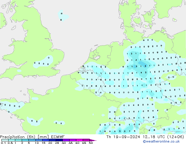 Precipitation (6h) ECMWF Th 19.09.2024 18 UTC