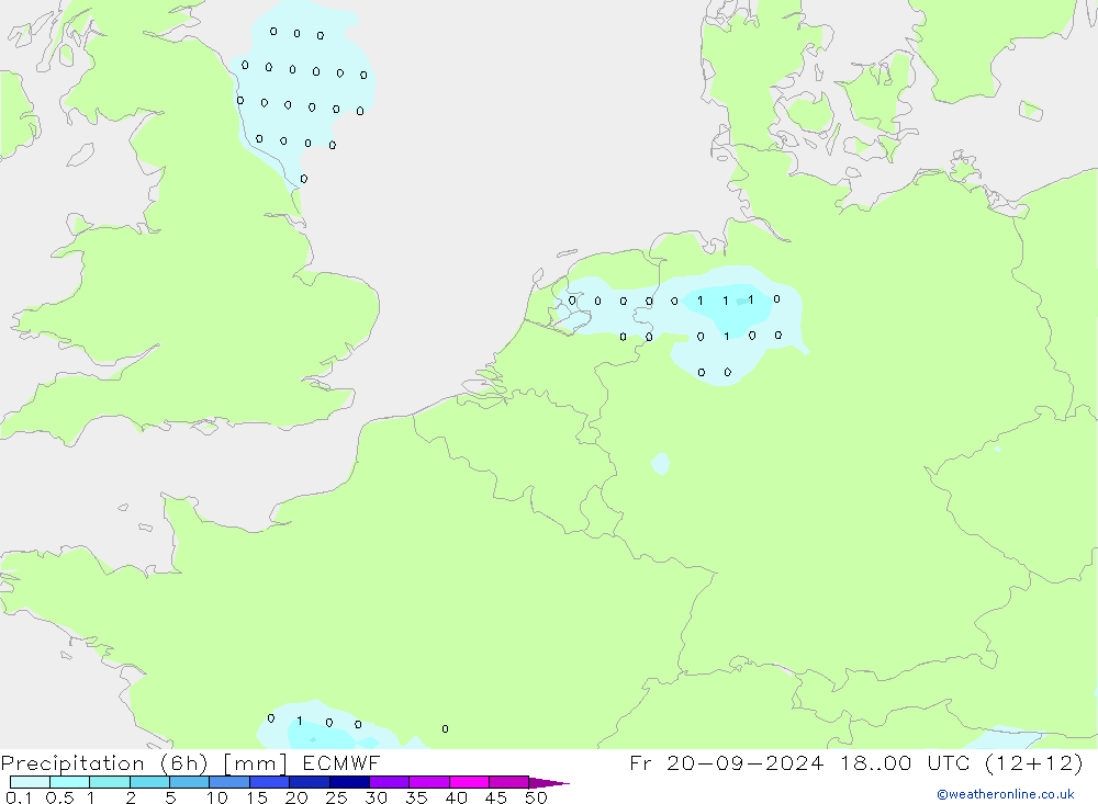 Precipitation (6h) ECMWF Fr 20.09.2024 00 UTC