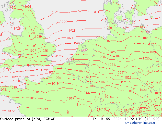 Surface pressure ECMWF Th 19.09.2024 12 UTC