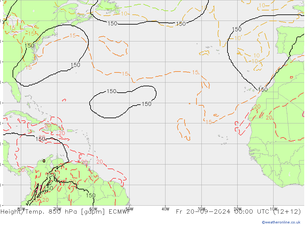 Height/Temp. 850 hPa ECMWF Pá 20.09.2024 00 UTC