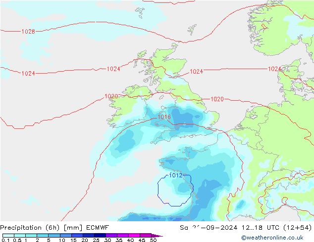 Precipitation (6h) ECMWF So 21.09.2024 18 UTC