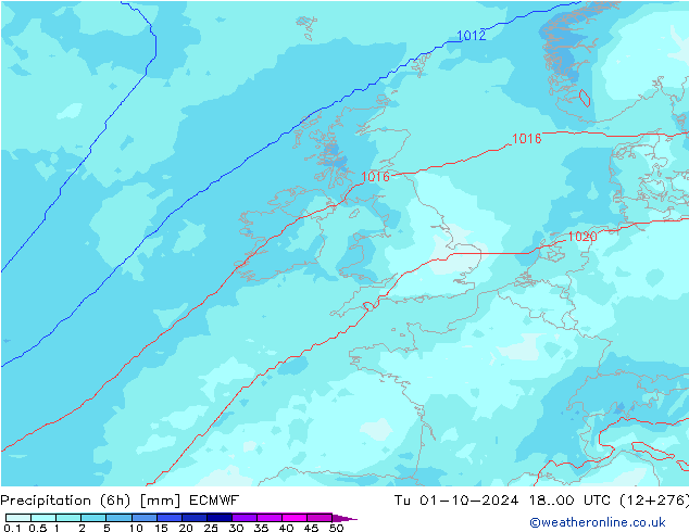 Précipitation (6h) ECMWF mar 01.10.2024 00 UTC