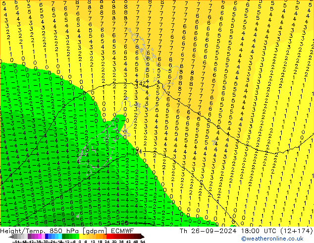 Height/Temp. 850 hPa ECMWF Th 26.09.2024 18 UTC