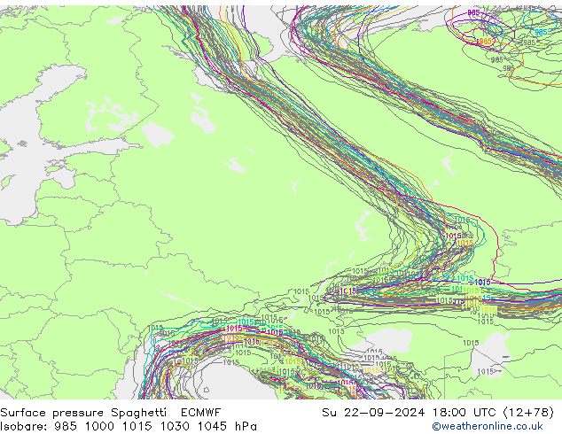 приземное давление Spaghetti ECMWF Вс 22.09.2024 18 UTC