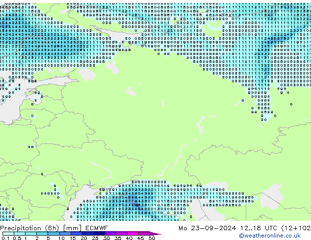 Precipitation (6h) ECMWF Mo 23.09.2024 18 UTC