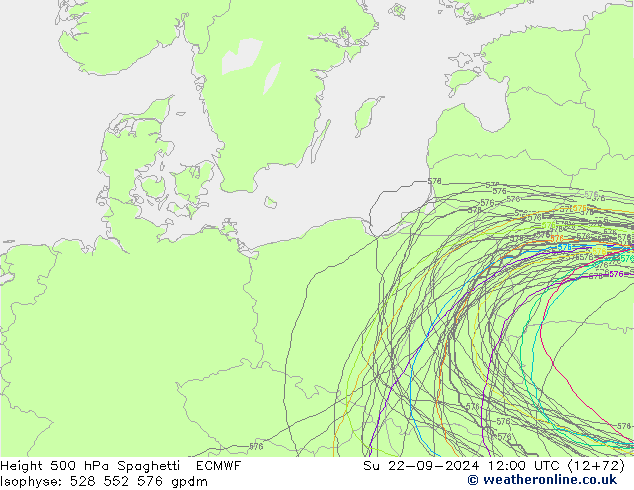 Height 500 hPa Spaghetti ECMWF Su 22.09.2024 12 UTC