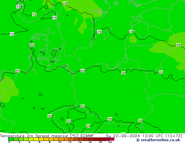 Temperatura 2m Spread ECMWF dom 22.09.2024 12 UTC