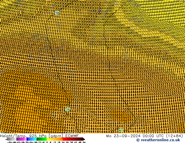 Height/Temp. 925 hPa ECMWF Mo 23.09.2024 00 UTC